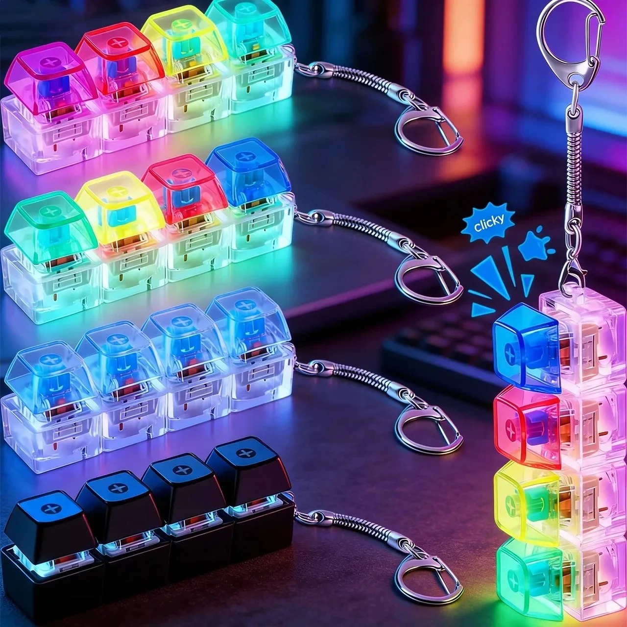 Electronics Gadgets For Kids - '/LED Keyboard Keychain Fidget Toys Crystal