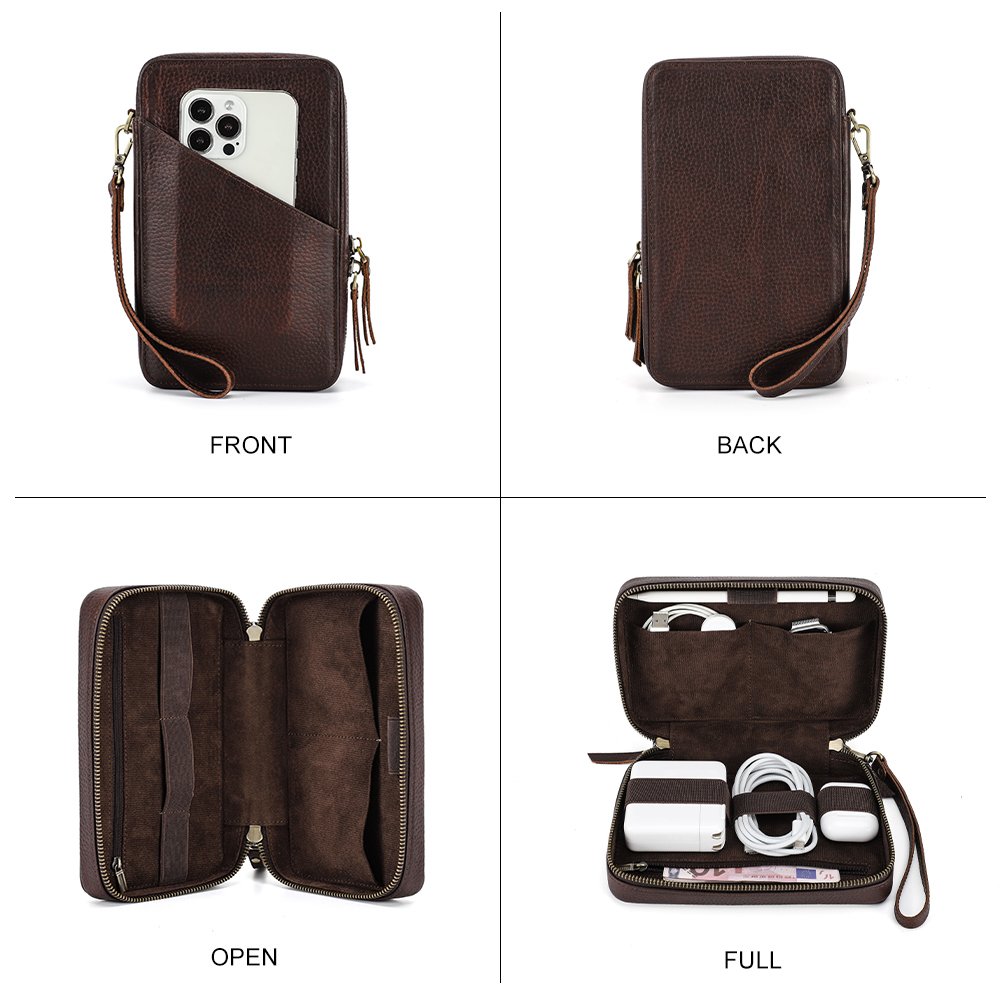 Genuine Leather Portable USB D - Electronics Gadgets Bag 评论和价格