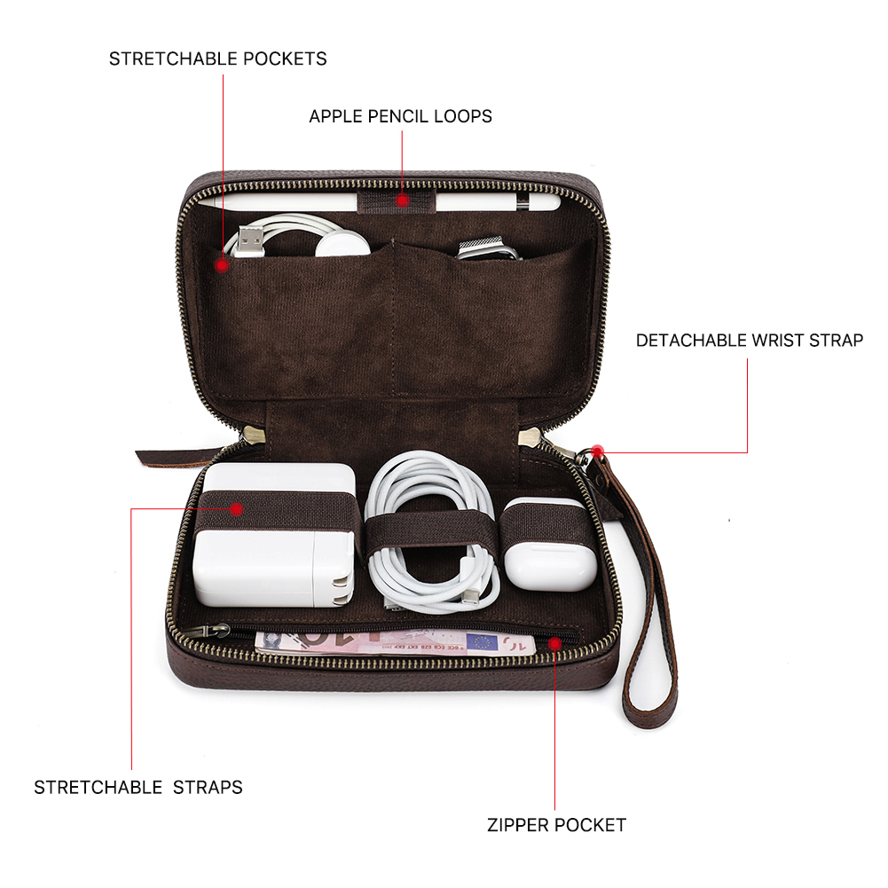 Genuine Leather Portable USB D - Electronics Gadgets Bag 评论和价格