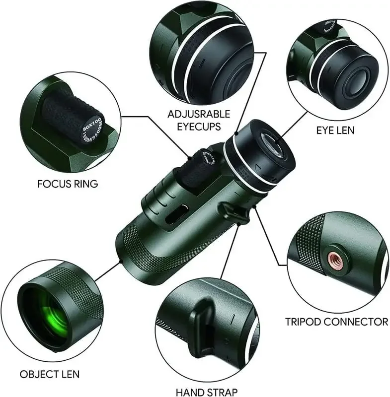 80x100 HD Monocular for Smartp - Auto Tracking Tripod 评论和价格